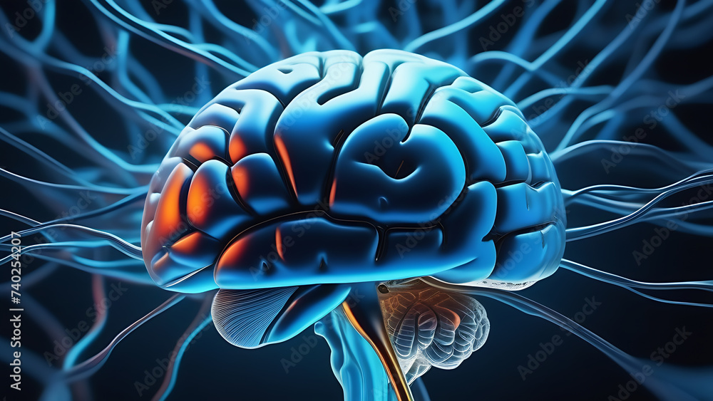 Poster Human brain and neural networks structure. Artificial intelligence
