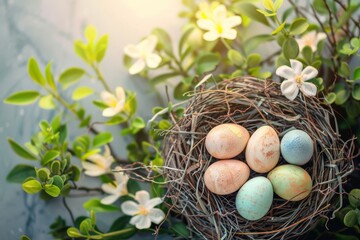 Happy Easter Eggs volunteer opportunities. Bunny hopping in flower Hand tied bouquet decoration. Adorable hare 3d hollyhocks rabbit illustration. Holy week Orange Dream card sparkling