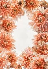 peach chrysanthemum ornaments surrounding a large white space