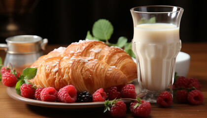 Freshness and sweetness on a plate berry fruit and croissant generated by AI