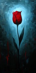 red rose splattered background tulip deep blue solitary asymmetric unnatural beauty coveted alive standing underground - obrazy, fototapety, plakaty