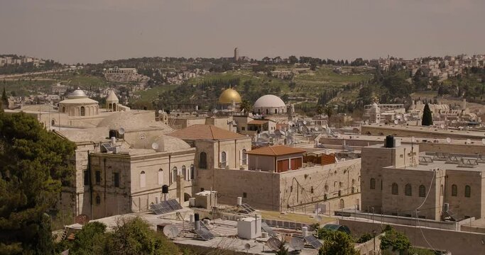 Aerial Footage of the beautiful Old City of Jerusalem, Al-Aqsa Mosque and the Dome of the Rock.