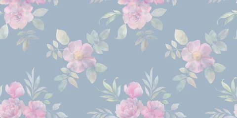 Keuken spatwand met foto watercolor bouquets of flowers, seamless pattern, abstract background of flowers and leaves, peonies and roses, for wallpaper printing, wrapping paper, cards © Sergei