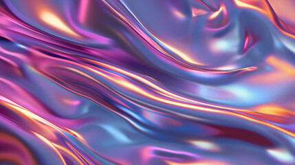 Obraz premium Abstract iridescent wavy background with smooth metallic gradients in blue and pink hues.