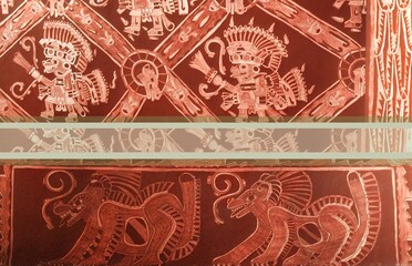 Beautiful fragments of wall painting found in the ancient and mysterious city of Tenochtitlan in...