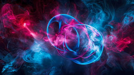 Abstract Swirl of Smoke and Light in Blue and Red Hues