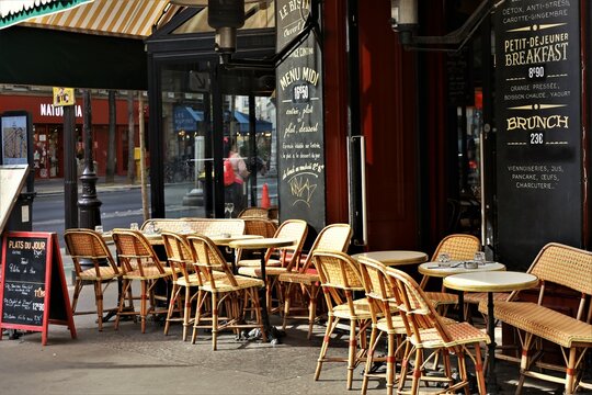 Paris France 05 05 2023 : fancy restaurant terrace in the center of Paris