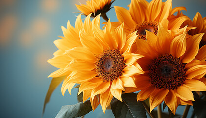Bright yellow sunflower in nature, close up of vibrant petals generated by AI