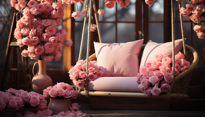 Modern design with pink flowers brings elegance to the room generated by AI