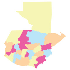 Guatemala map. Map of Guatemala in administrative provinces in multicolor