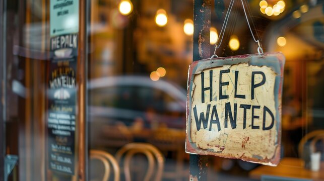 Help Wanted Sign on Cafe Window