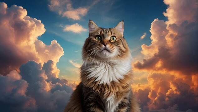 colourful clouds making a image of cat on sky