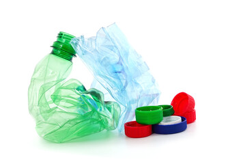 Used plastic bottles and caps.