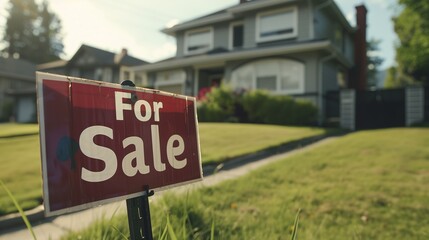 Obraz premium Inviting For Sale Sign in Front of a Welcoming Suburban Home