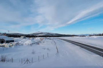 Fotobehang Snow covered road in arctic winter in Lapland, Sweden © Adam