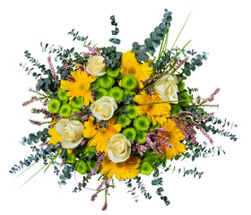 Bouquet colored flowers isolated on transparent