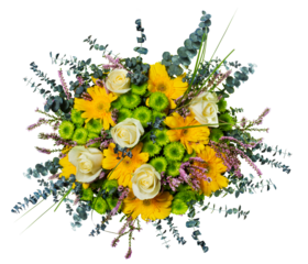 Bouquet colored flowers isolated on transparent