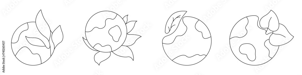 Poster ecology icons set. vector icon of the planet with a leaf. planet save vector icon concept. terraform