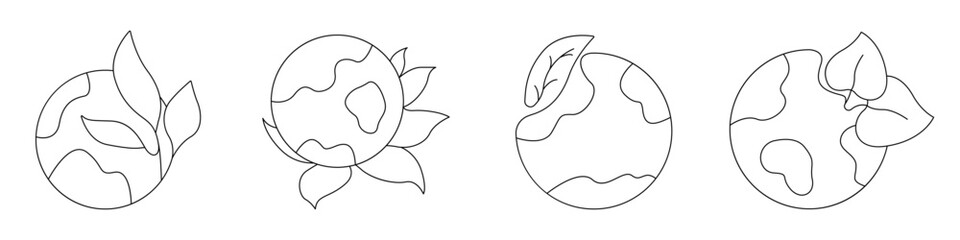 Ecology icons set. Vector icon of the planet with a leaf. Planet save vector icon concept. Terraforming symbol. Earth atmosphere symbol icon. Planet earth is life.
