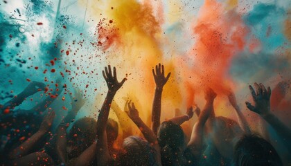 People are celebrating the festival with lots of colors - obrazy, fototapety, plakaty