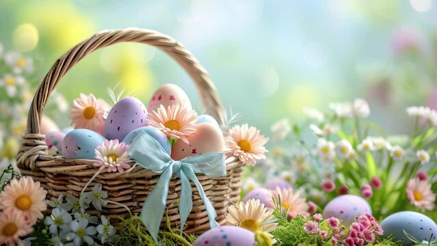 easter eggs in a basket pastel color