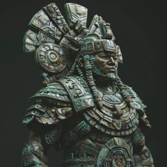 Aztec warrior, regal, fierce stance