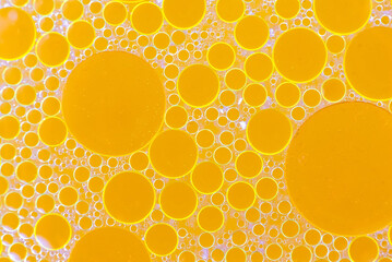 Texture of fat or oil with yellow bubbles. Background of fat bubbles