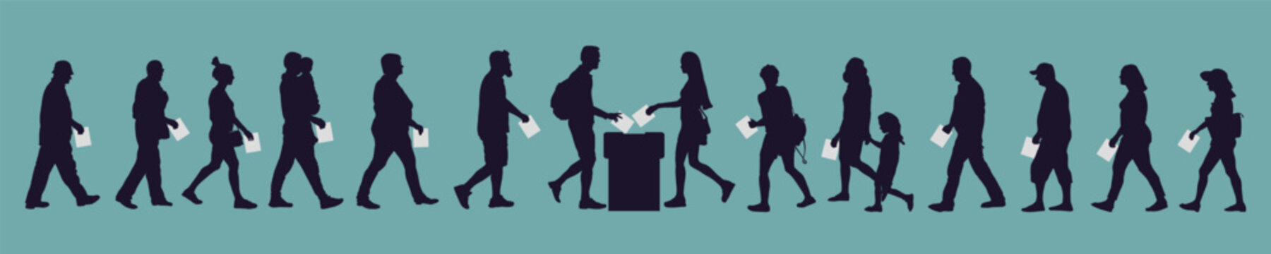 Election, silhouette of people voting. Crowd of citizens and voting box. Vector illustration