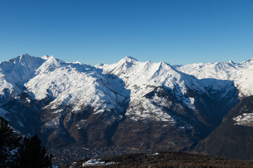 View of the French Alps in winter
