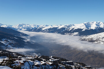View of the French Alps in winter