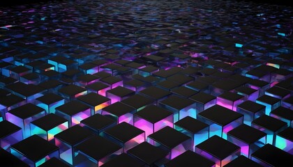 Obraz premium Low poly geometrical pattern dark plates background, colorful gloomy light among them, blue, pink, purple, orange