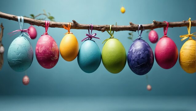  hand drawn hanging easter eggs horizontal seamless pattern