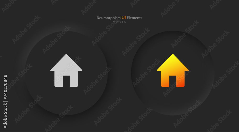 Poster a set of round buttons with gray and yellow home symbols. user interface elements for mobile devices