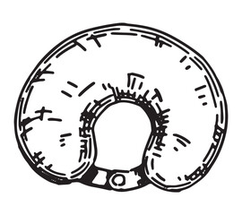 Travel pillow sketch. Clipart of accessory for long journey. Hand drawn vector illustration isolated on white.