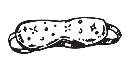 Sleeping mask sketch. Clipart of tourist equipment, travel attribute. Hand drawn vector illustration isolated on white.