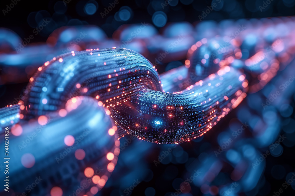 Poster a series of interconnected blockchain nodes representing a secure and transparent global financial s