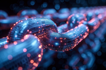 A series of interconnected blockchain nodes representing a secure and transparent global financial system. Concept of blockchain technology. Generative Ai.