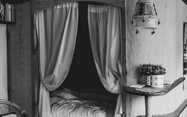 bed with curtains