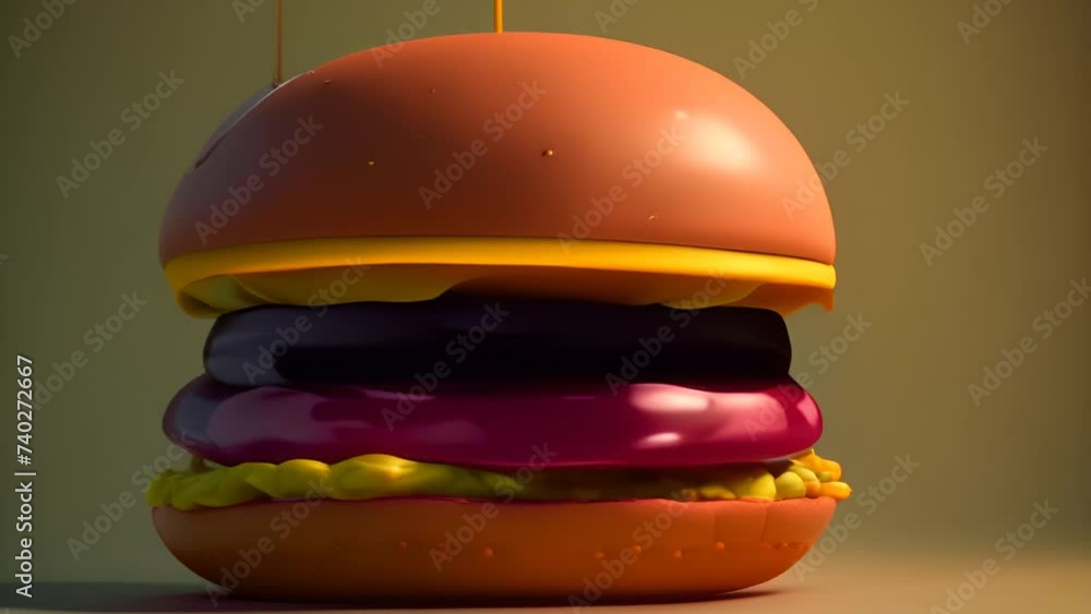 Poster smiling hamburger cartoon character generative ai