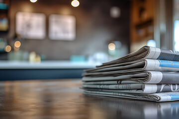 A stack of newspapers on the desktop. News concept, business press.