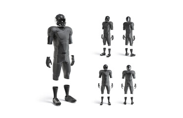 Blank black american football uniform mockup, different views