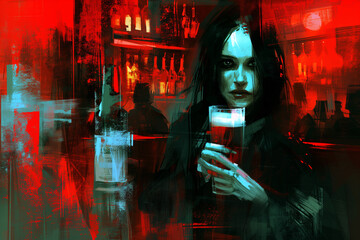 Obraz premium Woman Holding a Glass of Beer in a Bar