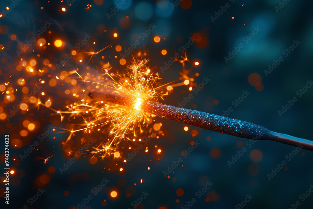 Poster a spark igniting a chain reaction of fireworks, symbolizing the catalytic effect of a single idea on
