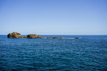 Beautiful rocks and turquoise sea on the coast of the Canary Islands, Tenerife Spain	