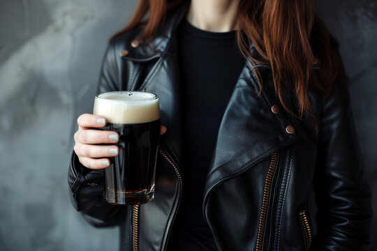 Close-up of Woman Holding Dark Beer