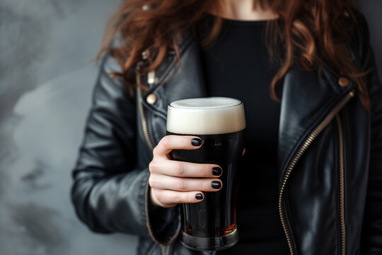Close-up of Woman Holding Dark Beer