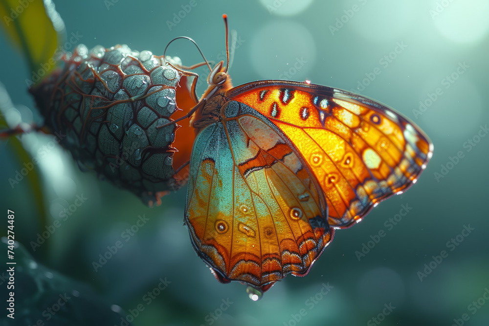 Aufkleber A butterfly emerging from a cocoon, symbolizing the transformative journey of an idea from inception to realization. Concept of metamorphic ideas. Generative Ai.
