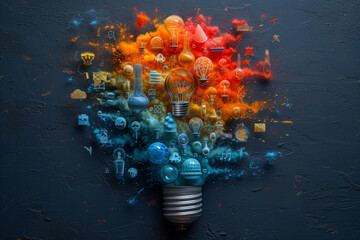 A thought bubble containing a variety of symbols from different disciplines, showcasing the interdisciplinary nature of modern ideas. Concept of interdisciplinary ideation. Generative Ai.