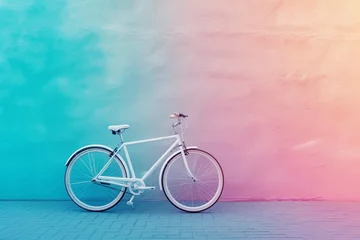 Foto op Canvas White bicycle on colorful wall background. © sania
