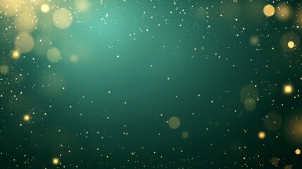 Elegant gold bokeh lights on defocused emerald green background for banner or backdrop
